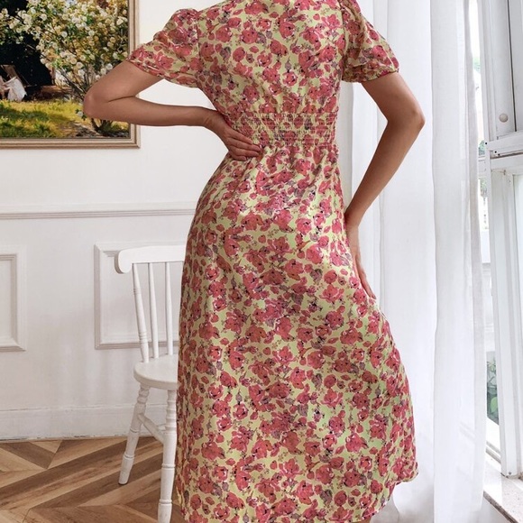 Shein Button Through Allover Pink and Yellow Floral Dress - Picture 3 of 11